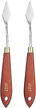 uxcell 2pcs Palette Knife Painting Tool 1.77" x 0.67" Stainless Steel Teardrop Blade 7.87" Length Spatula Painting Pallet Knives with Hole Beech Wood Handle for Acrylic Canvas, Red/Silver