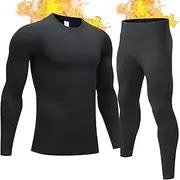 [TEEPIRE] Men Thermal Underwear Set,Winter Base Layer Top & Bottom Ultra Soft Long John Set for Men Black