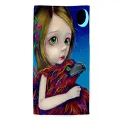 Beautiful Young Big Eyed Maiden and Phoenix Moon Microfiber Beach Towel