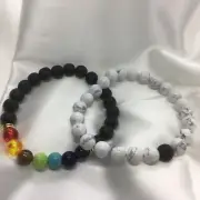 2 PC Beautiful Onyx Lava Rock Volcanic Stone Multicolor Beads Bracelet 1434