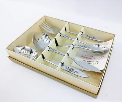 NEW Vintage Oneida Hostess Floral Engraved 5 Piece Serving Set In Box