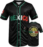 [Fury] Mexico Baseball Jersey, Black Mexico Baseball Button Down Jersey Shirts Mexican Flag Baseball