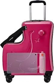 [Ungtyb] Kids Travel Luggage, Horse Riding Suitcase for Kids - 3 Digit Password Lock Kids Travel Luggage, 20 Inch Trolley Suitcase with Seat Belts, Handlebars,, red rose, riferimento alla