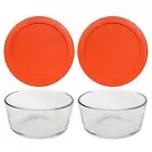 Pyrex 7201 4-Cup Glass Food Storage Bowl & 7201-PC Pumpkin Orange Lid (2-Pack)