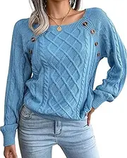 [OULIWANGLUO] Women's Oversized Crew Neck Ribbed Knit Sweaters Casual Fall Winter Knit Pullover Long Sleeve Button Decor Solid Jumper Tops