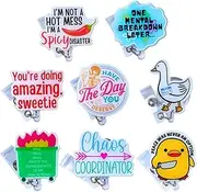 8 PC Cute Funny Badge Reel ID Card Name Tag Retractable Clip Reels Dumpster Fire This is Fine Meme Sassy for Nurse Nurses Teacher Student Medical RN Work Office Bulk Lanyard Accessories Gifts