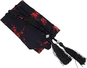 [KESYOO] Women Kimono OBI Belts Japanese Style Embroidered Waist Bands Waist Belt with Tassel for Yukata Robe Accessories Black Red
