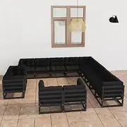 Patio Furniture Sets 13 Piece Garden Lounge Set with Cushions Black Solid Pinewood