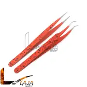 Eyelash Extension Hair Tweezer Straight, Curved Orange & Black Color Makeup Tool