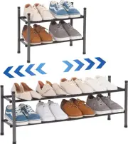 STORAGE MANIAC Expandable Shoe Rack, Stackable Rack for 2 Tier, Black