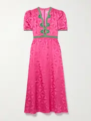 [Saloni] Saloni - Tabitha Embroidered Silk-satin Jacquard Maxi Dress - Pink - UK 4 UK 4 Pink