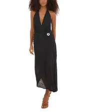 ViX Solid Zita Draped Deep V Neck Cover Up Dress