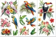 PLIGREAT 3 Sheets Parrots Rub on Transfers Green Plants Rub on Decals Waterproof Colorful Florals Furniture Transfer Decals for Wood Dressers Drawer Decorative Transfer Stickers