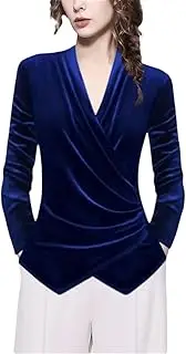[Generic] Womens Long Sleeve Blouse 2025 Spring Summer V-Neck Top Slim Casual Shirts