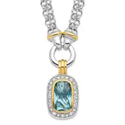 Sterling Silver Flash Gold-Plated Clear And Blue Cz 16 Inch Necklace