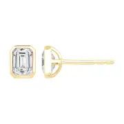 Bevilles Emerald Cut Solitaire Stud Earrings with 1.00ct of Laboratory Grown Diamonds in 9kt Yellow