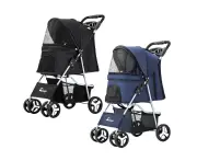 Foldable Pet Stroller 4 Wheels Dog Cat Travel Pram Carrier Cage Pushchair
