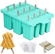 Popsicles Molds, Silicone ice Pop Mold Food Grade Cakesicles Mold For ice Cream 50 Popsicle Sticks 50 Popsicle Bag (Blue, 12 Cavities)