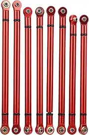 RC Link Rods, Aluminium Alloy Chassis 313mm Wheelbase Link Rod for Axial SCX10 1/10 Scale RC Crawler Car Upper & Lower Rod Link, 8Pcs, RC Upgrade Modified Parts (Red)