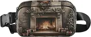 [XYMZR] Christmas Fireplace Tree Fanny Pack Hip Bag Belt Bag for Women Man Fashion Waist Pack Water-repellent Crossbody Bag for Halloween Costumes Running Hiking Jogging Travel Sport, Multi-colored, one