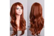 70cm Wavy Curly Sleek Full Hair Lady Wigs w Side Bangs Cosplay Costume Womens - Brown