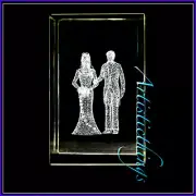 BRIDE AND GROOM Laser Crystal Paperweight Laser Etched 3D Image FREE SHIPPING