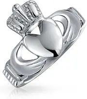 [Bling Jewelry] Personalize Unisex Heart Band BFF Celtic Irish Friendship Couples Promise Claddagh Ring For Men Women Teen Silver Gold Tone Stainless Steel Customizable