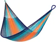 Yellow Leaf Handwoven Family-Size Hammock "Kilauea" Style Blue and Orange