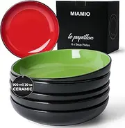MIAMIO – 900 ml / 22 cm Set of 6 Pasta Bowls/Salad Bowls, Pasta Plates Wide and Shallow Bowl, Large Ceramic Stoneware Deep Plate Serving Soup - Le Papillon Collection (Mixed)