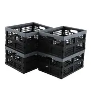 15 L Plastic Collapsible Crates, Stackable Folding Crates, Black and Deep Grey
