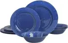 12 Piece Mauna Melamine Dinnerware Set, Cobalt Rustic Festive Heavy Weight