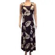 Tori Richard Brown Tropical Leaf Print Hawaiian Sleeveless Maxi Dress Size Large