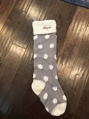 New POTTERY BARN KID Fair Isle Knit Polka dot Gray CHRISTMAS STOCKING Mono Bryan