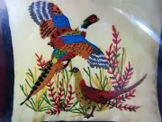 Vintage Lee Wards Crewel Pillow Kit - Retro Colors 17' x 17" PHEASANTS BIRDS