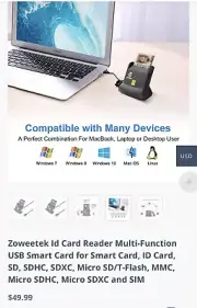 Zoweetek ZW - USB Smart Card Reader Writer DOD Military USB