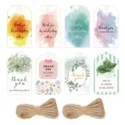 50Pcs Thank You Paper Tags Watercolor Pattern Hang Labels with Jute String Favor