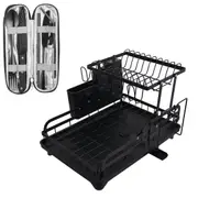 ACA Black Kitchen Cutlery Organiser Storage Dish Rack Drying Drainer Tray Cup Dry Holder With Cutlery Set