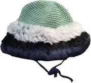 [Pocadri] Winter Knitted Skull Hat for Women Furry Fuzzy Beanie Hats Warm Fluffy Cute Plush Faux Fur Ear Protection Cap, Green