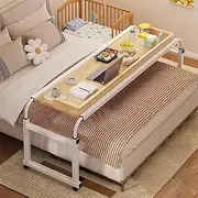 Yqyc Overbed Table with Wheels, Height and Length Adjustable Mobile Table, Mobile Computer Desk Laptop Cart, Dining Bar Table or Laptop, Rolling Bed Bar Table (Color : Natural, Size : 140x53cm)