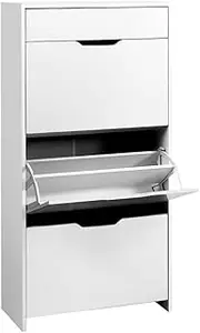 Artiss Shoe Rack Storage Cabinet 3 Tier Box Drawer Organiser Shoes Shelf Drawers Organisers High Gloss White Hallway Home Decor Bedroom Furniture Display Wardrobe