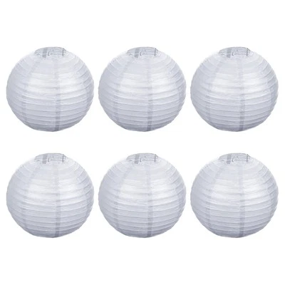 6pcs 12 Inch Folding Hanging Paper Lanterns for Wedding Home Party Silver
