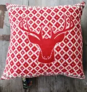 Hines of Oxford UK Wool Blend Reindeer Pillow – Red / White / Gray - New