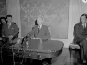 British Foreign Minister Alec Douglas Home speaks at a press confe- Old Photo