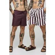 Mens Chocolate 2 Pack Mid Length Wide Stripe and Plain Swim Short