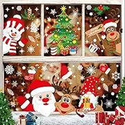 Enwokran Christmas Window Stickers 267pcs Decals Reusable Double Sided Printed Self Adhesive Decorations Santa Claus, Moose, Snowman, Dwarfs, Xmas Tree and Snowflakes Clings, 10 Sheet
