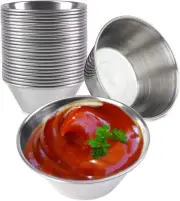 [120 Pack 1.5 Oz Stainless Steel Dipping Sauce Cups, Reusable Metal Ramekins, Co