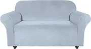 Velvet Thick Sofa Cover for 2 Seater Loveseat|Non Slip Sofa Cover |Washable、 with Foam Strips & Elastic Bottom for Living Room Dogs Cat Pet Plush Seat Couch Slipcovers-Light Gray