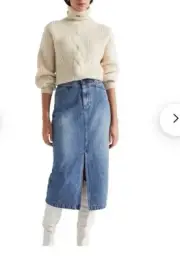 Seed Heritage Denim Midi Yolk Detail Skirt In Ultramarine Wash Size 6 New