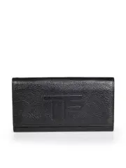 Black Leather TF Logo Continental Wallet