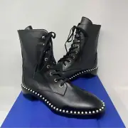 NIB Stuart Weitzman Sondra Leather with Pearls Combat Boots 9
